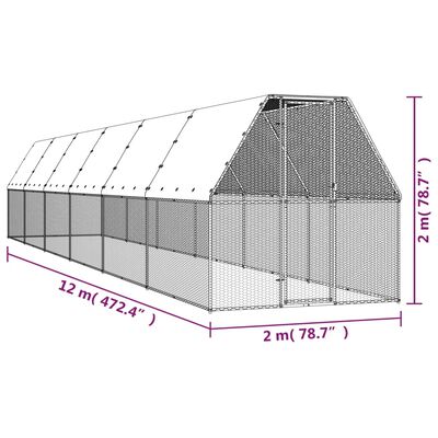vidaXL õue kanapuur, 2 x 12 x 2 m, tsingitud teras
