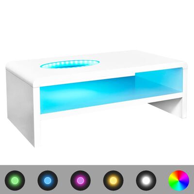 vidaXL LED-tuledega kõrgläikega kohvilaud, valge 105 x 55 x 42 cm