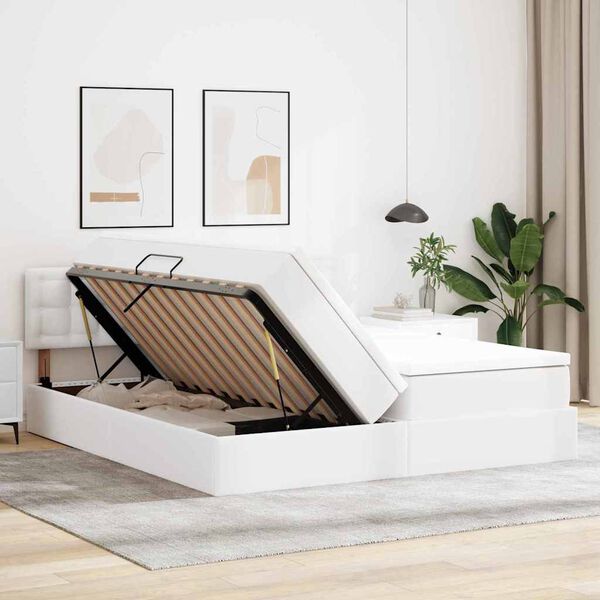 vidaXL Laos voodi madratsiga peaga PUHAS VALGE 200 x 200 cm Kunstnahk