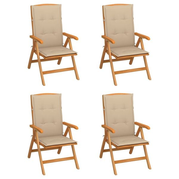 vidaXL allalastava seljatoega aiatoolid patjadega, 4 tk, tiikpuu