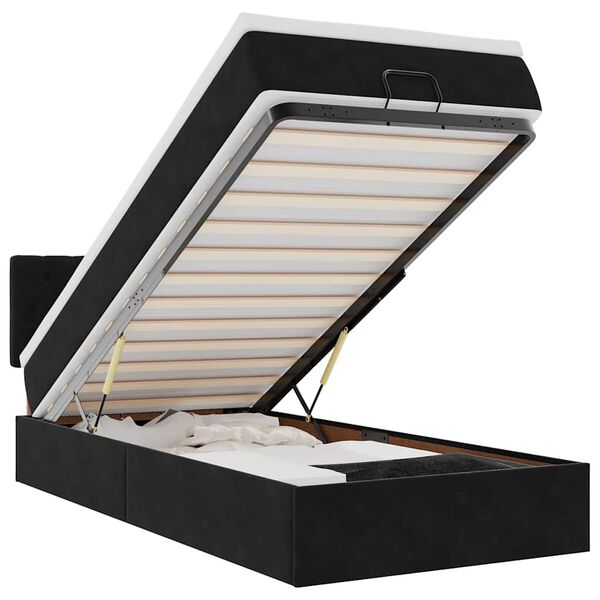 vidaXL Ottomani voodiraam madratsiga, must, 100x200cm, samet