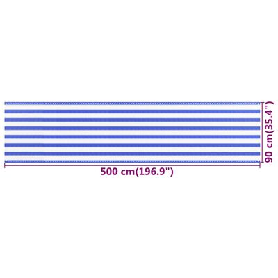 vidaXL rõdusirm, sinine ja valge, 90 x 500 cm, HDPE