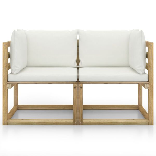 vidaXL kaubaalusest nurgadiivanid, padjad 2 tk roheimmutatud m&auml;nnipuit