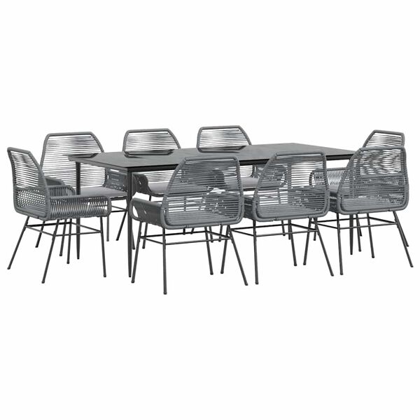 vidaXL 9-osaline aiam&ouml;&ouml;bli komplekt patjadega, hall, pol&uuml;rotang klaas