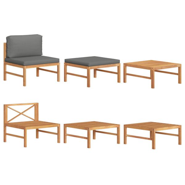 vidaXL 3-osaline aiamööblikomplekt tumehallide patjadega, tiikpuit