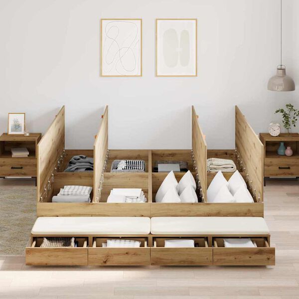 vidaXL Voodi hoiukohaga raam sahtliga K&auml;sit&ouml;&ouml;puu 200 cm Tehispuit