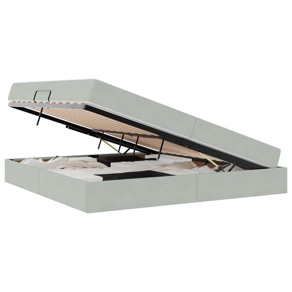 vidaXL Voodi hoiukohaga ja madratsiga Helehall 200 x 200 cm Samet