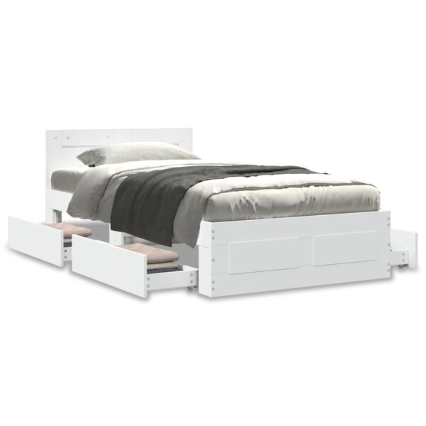 vidaXL voodiraam peatsiga, valge, 75 x 190 cm, tehispuit