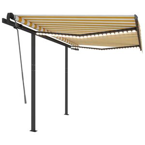 vidaXL käsitsi sissetõmmatav varikatus LEDiga, 3x2,5 m, kollane/valge