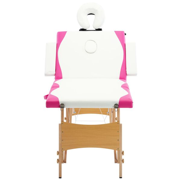 vidaXL kokkupandav massaažilaud 4 tsooniga, puit, valge ja roosa