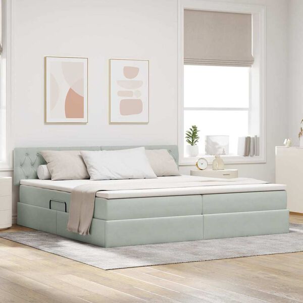 vidaXL Laos voodi madratsiga peaga Helehall 200 x 200 cm Samet