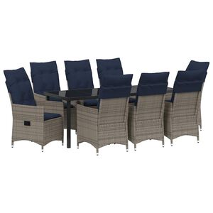 vidaXL Lauda ja toolide komplekt padjaga 9 pcs Hall PE rattan