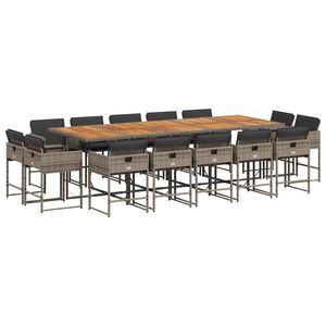 vidaXL 15-osaline aia s&ouml;&ouml;gim&ouml;&ouml;bli komplekt patjadega, hall, pol&uuml;rotang