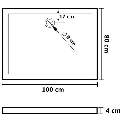 vidaXL ristkülikukujuline dušialus, ABS, 80 x 100 cm