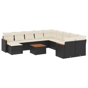 vidaXL 12-osaline aiadiivani komplekt patjadega, must, pol&uuml;rotang