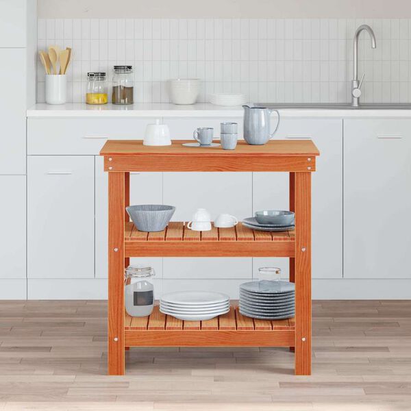 vidaXL Töölaud riiuliga Vahapruun 78,5 x 50 x 80 cm Tahke mänd