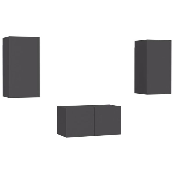 vidaXL 3-osaline telerikappide komplekt, hall, puitlaastplaat