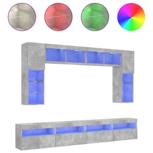 vidaXL 8-osaline teleri seinakappide komplekt LED-tuledega, betoonhall