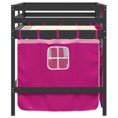 vidaXL laste kõrge voodi kardinatega, roosa, 90x190 cm, männipuit