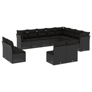 vidaXL 12-osaline aiadiivani komplekt patjadega, must, pol&uuml;rotang