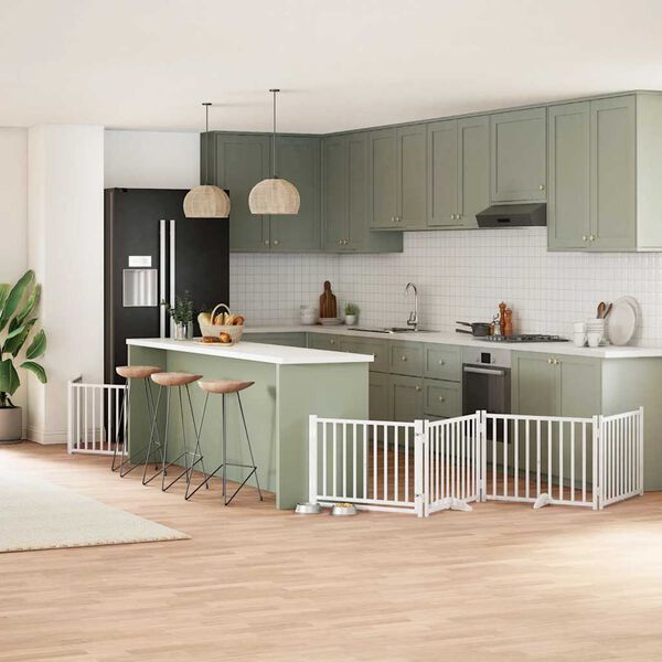 vidaXL kokkupandav koerav&auml;rav uksega, 6 paneeli, valge 480 cm, pappel