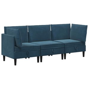 vidaXL Elutoa m&ouml;&ouml;bliseade padjaga ladustamisega 3 pcs Sinine Samet