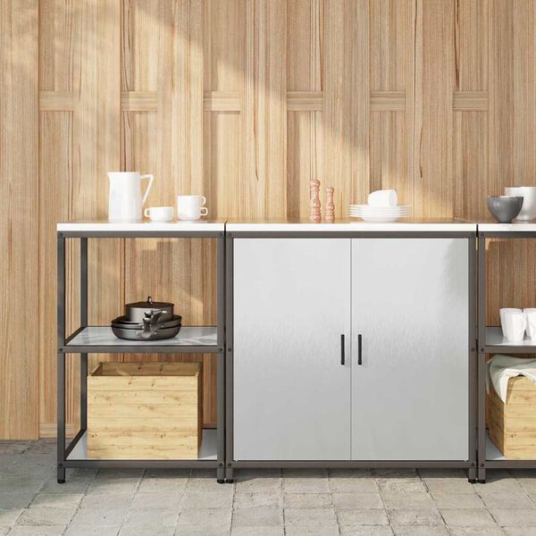 vidaXL K&ouml;&ouml;givarustus riiuliga uksega 2 pcs H&otilde;bedane Roostevaba teras