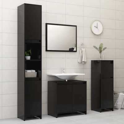 vidaXL vannitoamööbel, kõrgläikega, must, puitlaastplaat