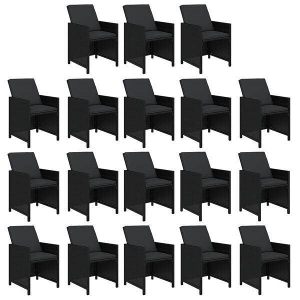 vidaXL 19-osaline aiam&ouml;&ouml;bli komplekt patjadega, pol&uuml;rotang, must