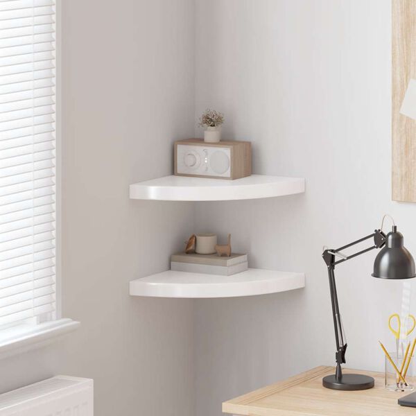 vidaXL nurgariiulid, 2 tk, k&otilde;rgl&auml;ikega, valge, 35 x 35 x 3,8 cm MDF