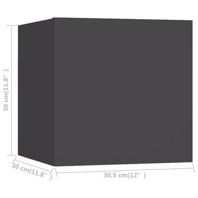 vidaXL seinale kinnitatavad telerikapid, 2 tk, hall, 30,5x30x30 cm