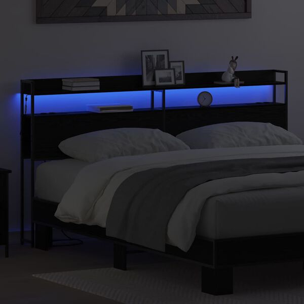 vidaXL Hoiustamispeatoe riiuliga peaga Must tamm 180 cm Tehispuit