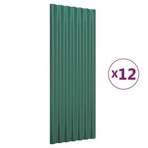 vidaXL katusepaneelid 12 tk, galvaniseeritud teras, roheline, 100x36 cm