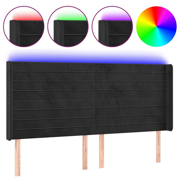 vidaXL LED-voodipeats, must, 163x16x118/128 cm, samet