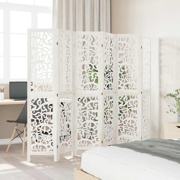 vidaXL 6 paneeliga ruumijagaja, valge, Paulownia puit