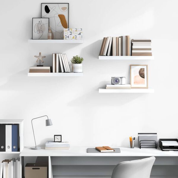 vidaXL seinariiulid, 4 tk, k&otilde;rgl&auml;ikega valge, 60 x 23,5 x 3,8 cm MDF