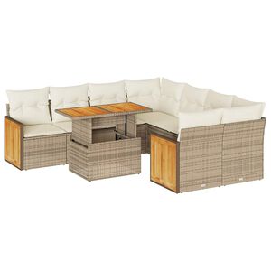 vidaXL 9-osaline aiadiivani komplekt patjadega, beež, rotang/akaatsia