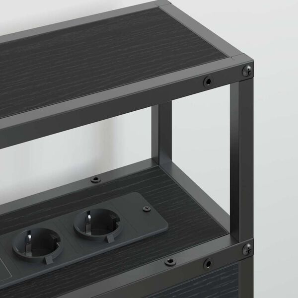 vidaXL Hoiustamispeatoe riiuliga peaga Must tamm 150 cm Tehispuit