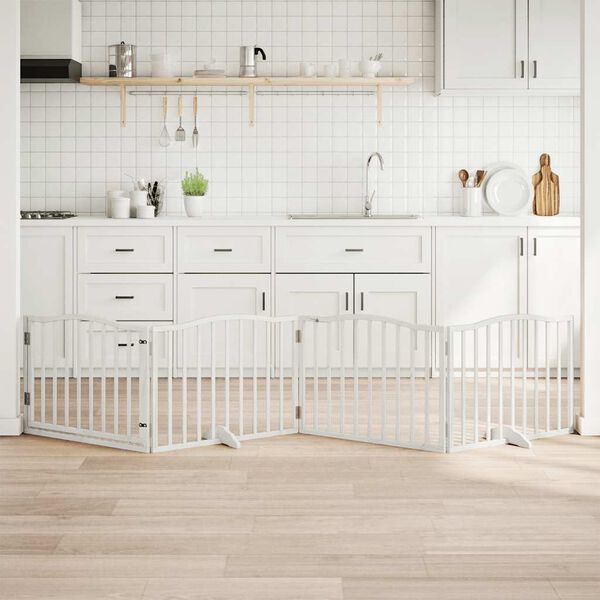 vidaXL kokkupandav koerav&auml;rav uksega, 4 paneeli, valge 320 cm, pappel