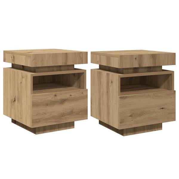 vidaXL LED-valgustitega öökapid 2 tk Artisan Oak 40x39x48,5 cm