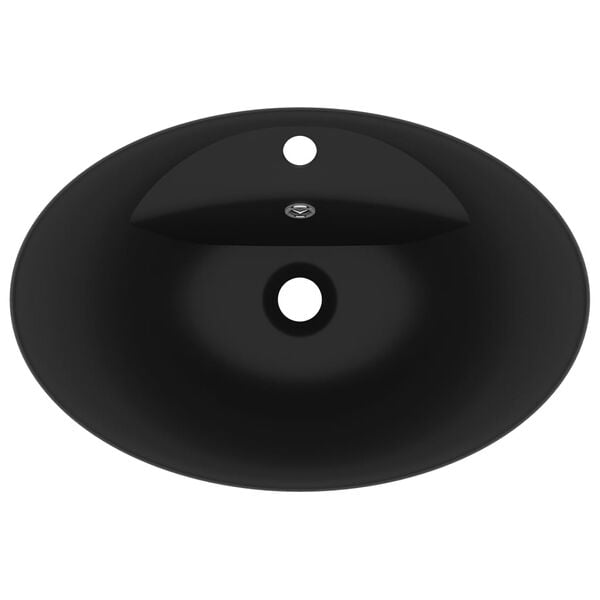 vidaXL valamu &uuml;levooluga, ovaalne matt must 58,5 x 39 cm keraamiline