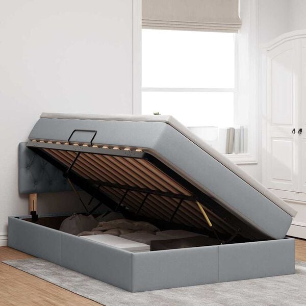 vidaXL Voodi hoiukohaga ja madratsiga Helehall 120 x 200 cm Tehispuit