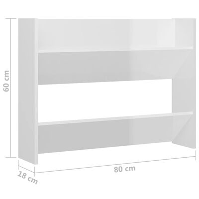 vidaXL seina kingakapp 2 tk kõrgläige valge 80x18x60 cm puitlaastplaat