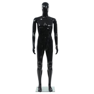 vidaXL täispikkuses meesmannekeen klaasist alusel, läikiv must 185 cm