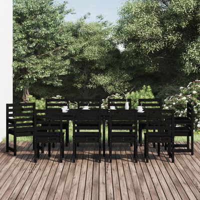 vidaXL 11-osaline aia söögimööbli komplekt, must, männipuit