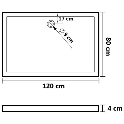 vidaXL ristkülikukujuline dušialus, ABS, valge, 80 x 120 cm