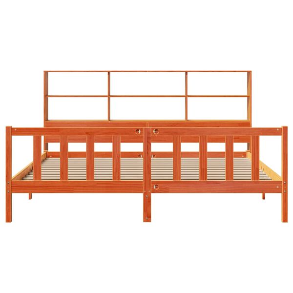 vidaXL riiuliga voodi ilma madratsita, vahapruun, 200x200cm, m&auml;nnipuit