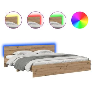 vidaXL Voodi raam LED -ribatuledega K&auml;sit&ouml;&ouml;puu 180 x 200 cm Tehispuit