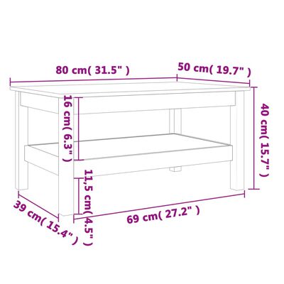 vidaXL kohvilaud, vahapruun, 80 x 50 x 40 cm, männipuit