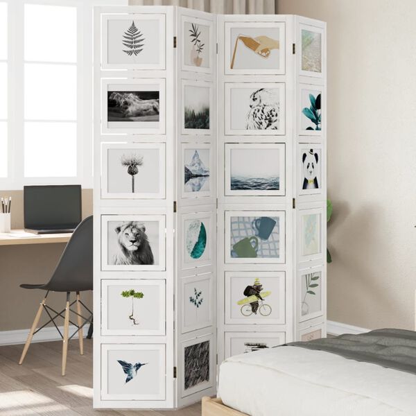 vidaXL 4 paneeliga ruumijagaja, valge, Paulownia puit